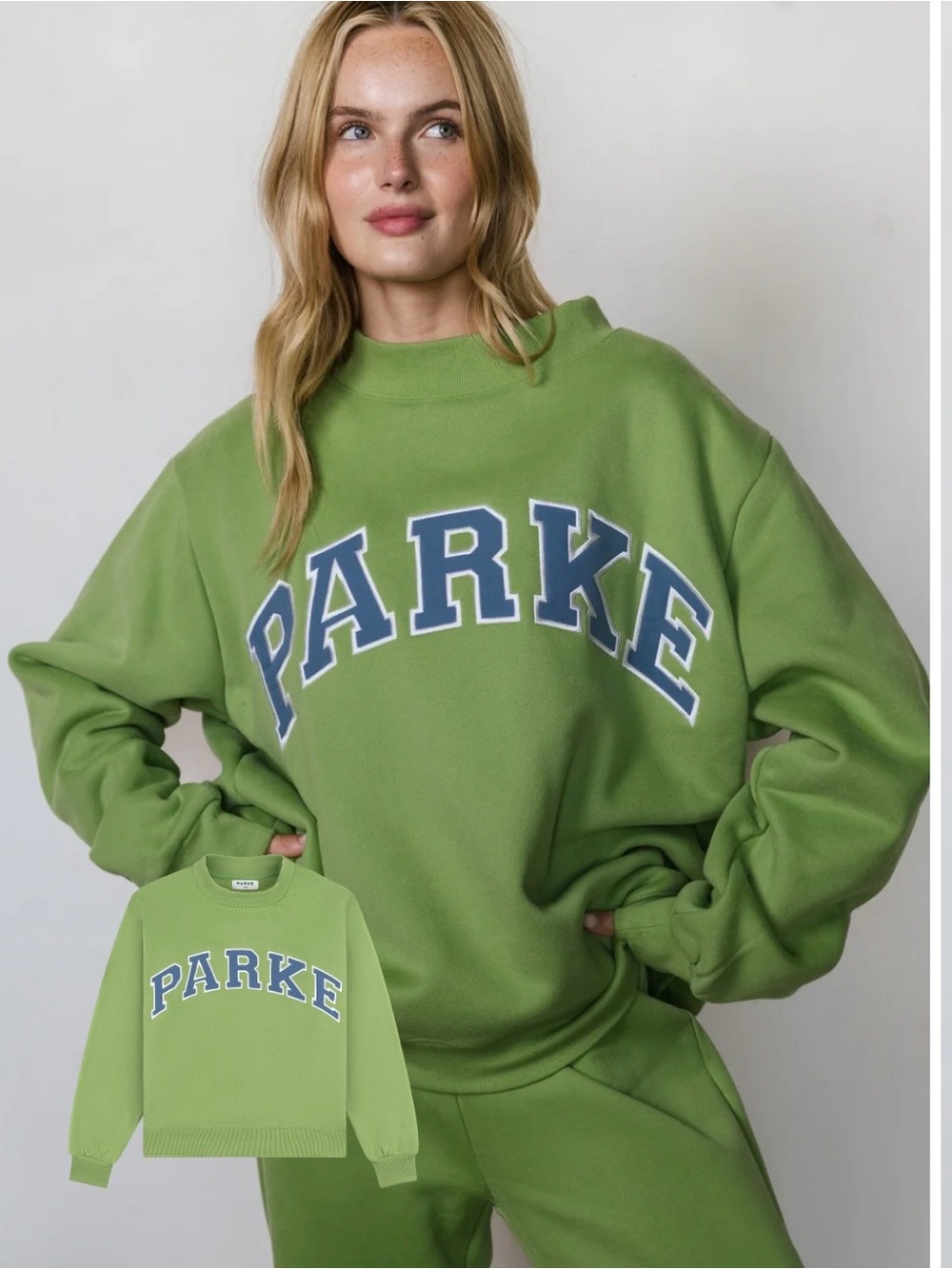 Parker Lime Green Crewneck Sweatshirt with Blue Lettering